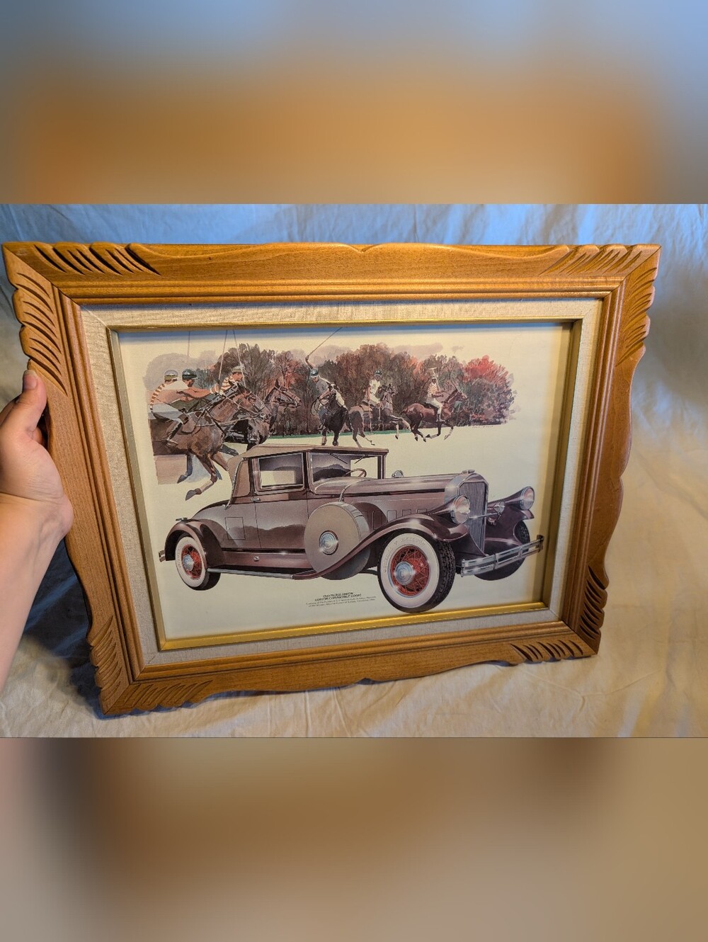 2/100$ Vintage Brown and Cream Car and horse play Wall Art with wood frame